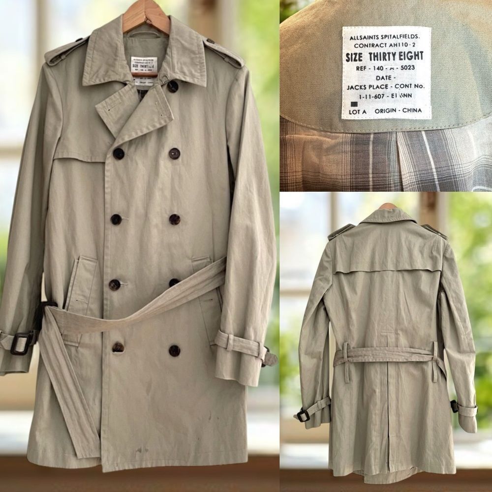 🔥🔥 AllSaints Spitalfields Co. LTD Double Breasted Trench Coat Size M US 38 EU